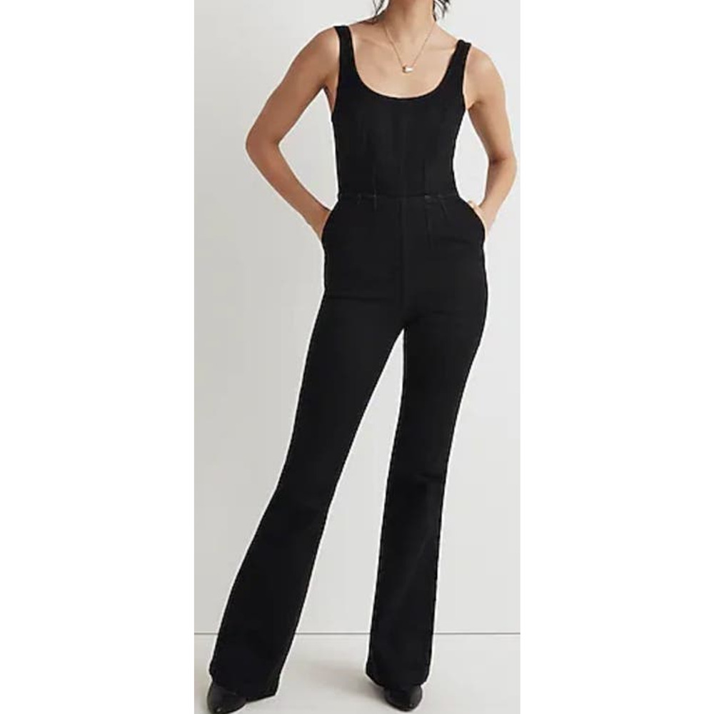 Madewell Jumpsuit WMNS 12 Black Bonner Denim Square Neck Sleeveless Retro Boho